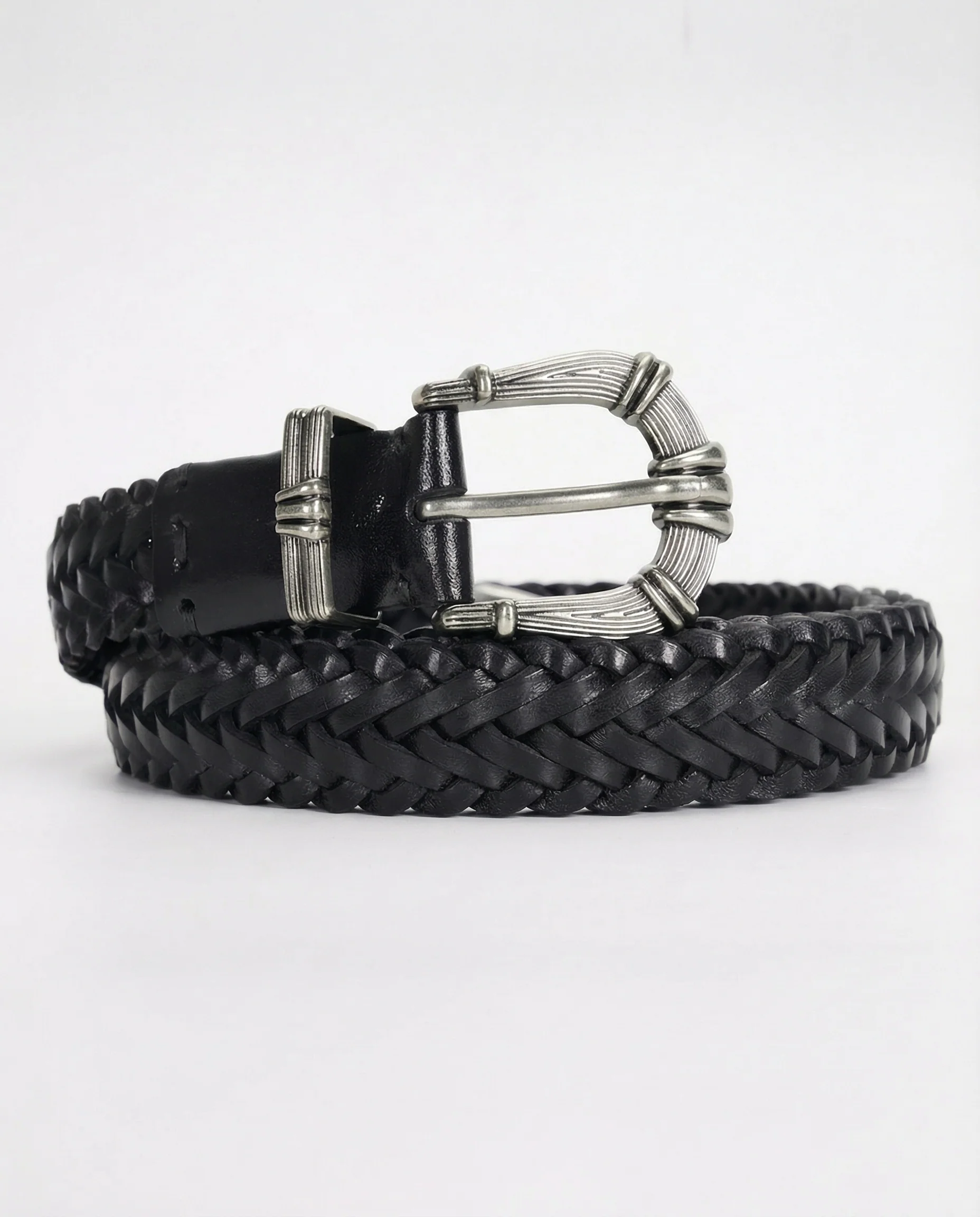 Avant-Garde Vintage Braided Cowhide Leather Belt - Image 2