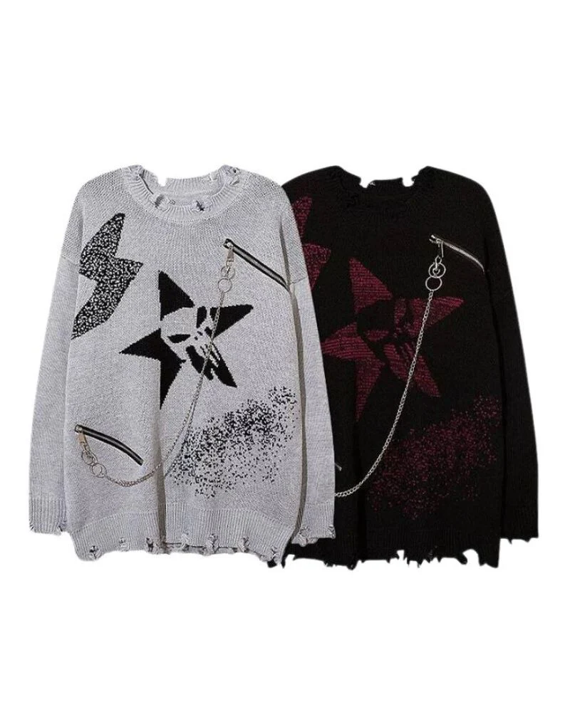Chain Zipper Lazy Star Sweater - Image 5