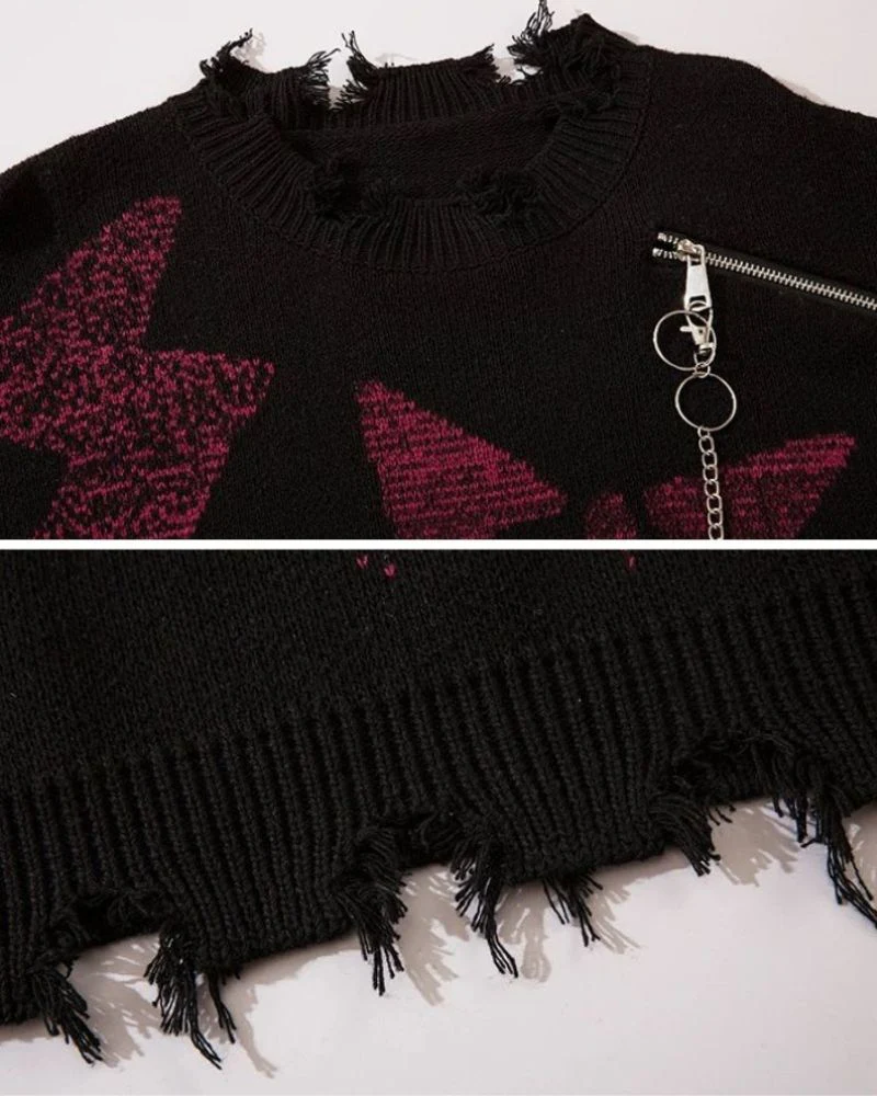 Chain Zipper Lazy Star Sweater - Image 6