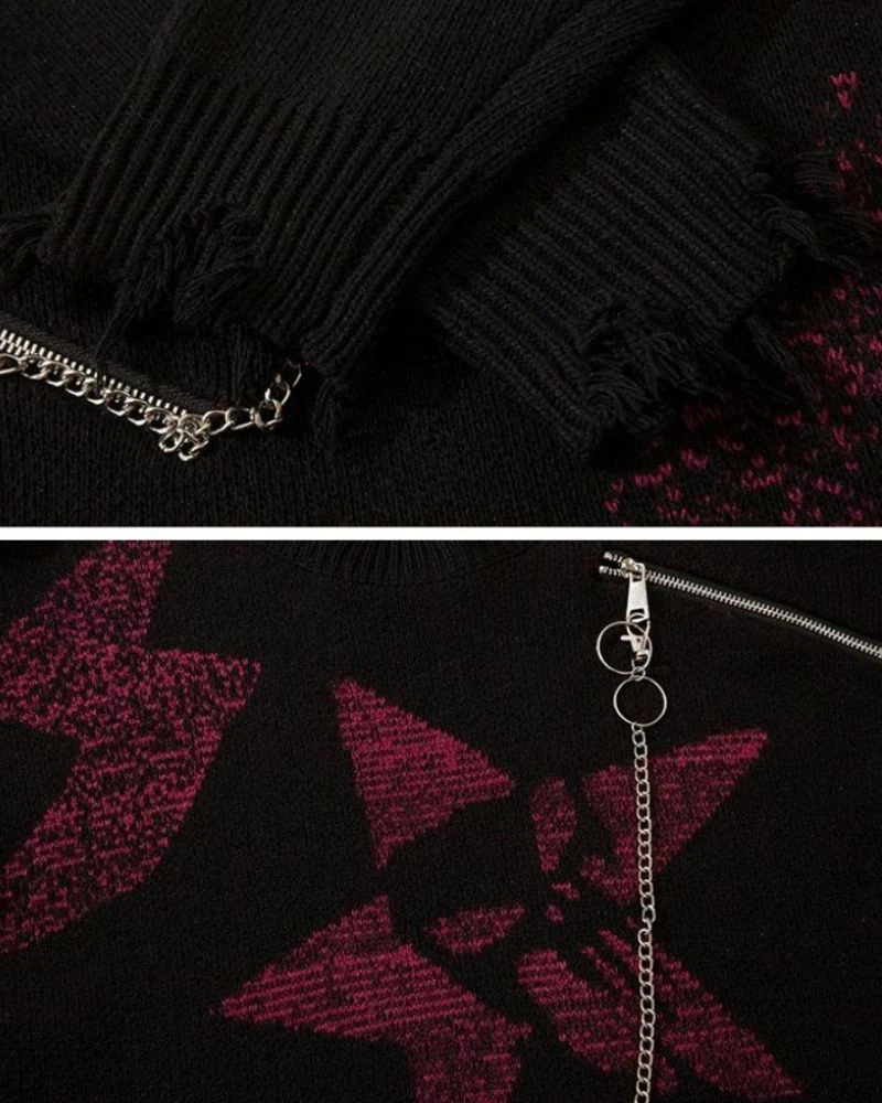 Chain Zipper Lazy Star Sweater - Image 7