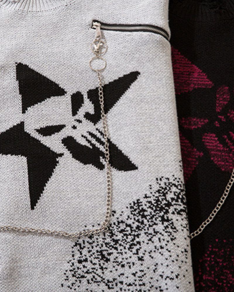 Chain Zipper Lazy Star Sweater - Image 8