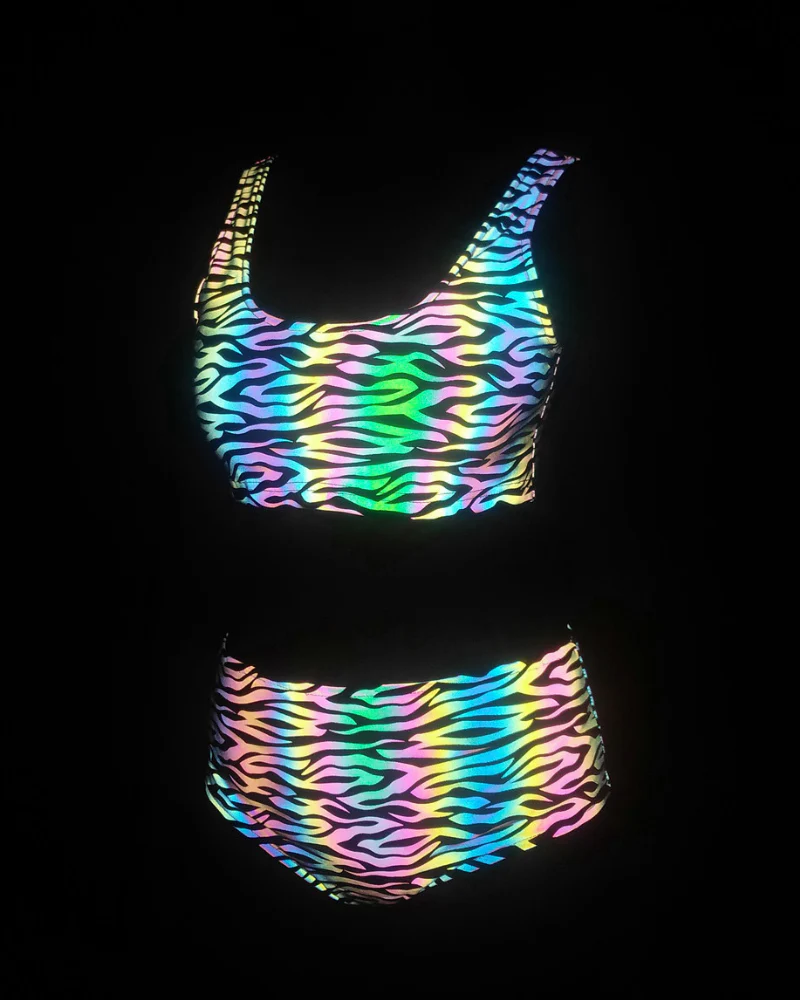 Colorful Reflective Rave Party Shiny Bikini Set - Image 7