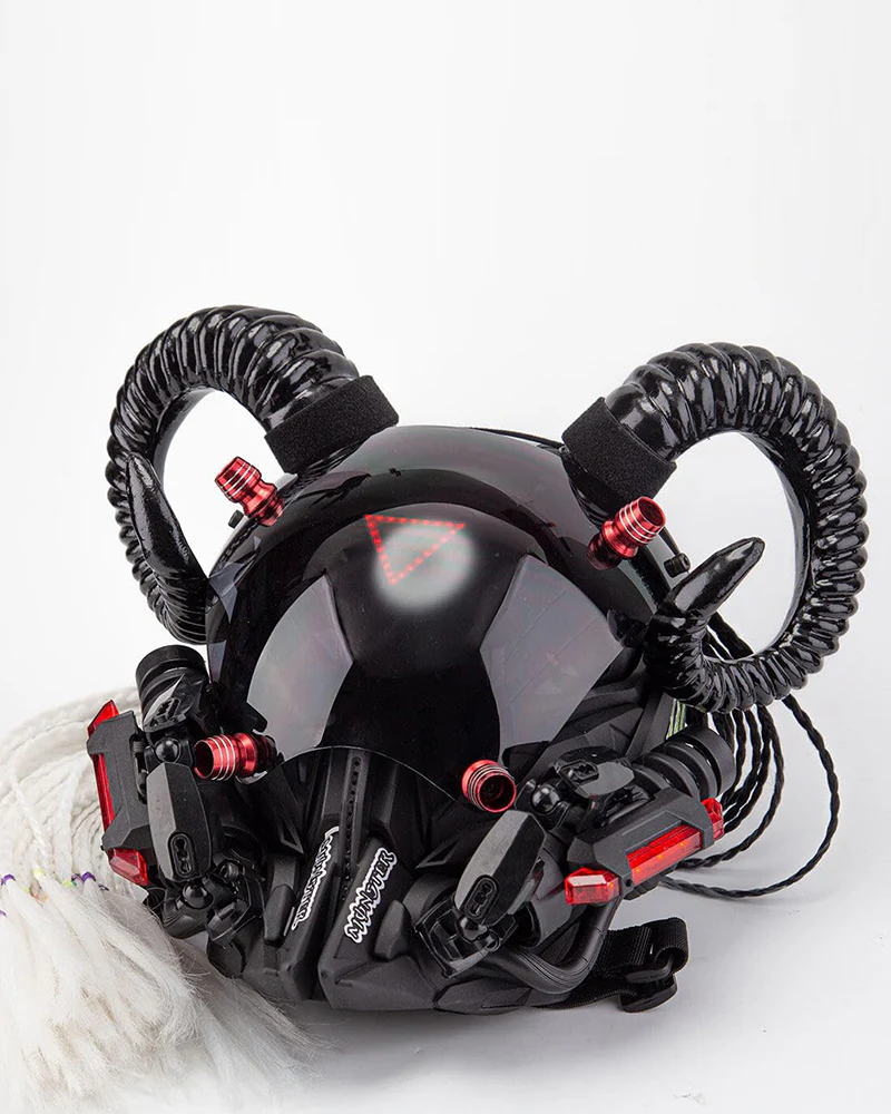 Black Goat Horns LED Cyberpunk Helmet Mask - Image 2
