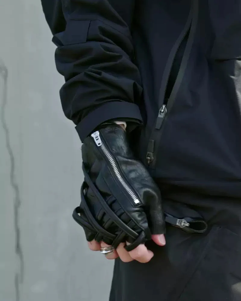 Cyberpunk Functional Zipper Motorcycle Fingerless Gloves - Image 2
