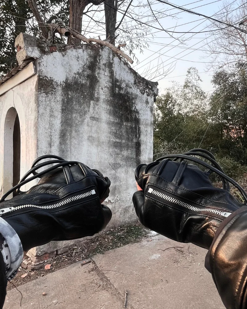 Cyberpunk Functional Zipper Motorcycle Fingerless Gloves - Image 8