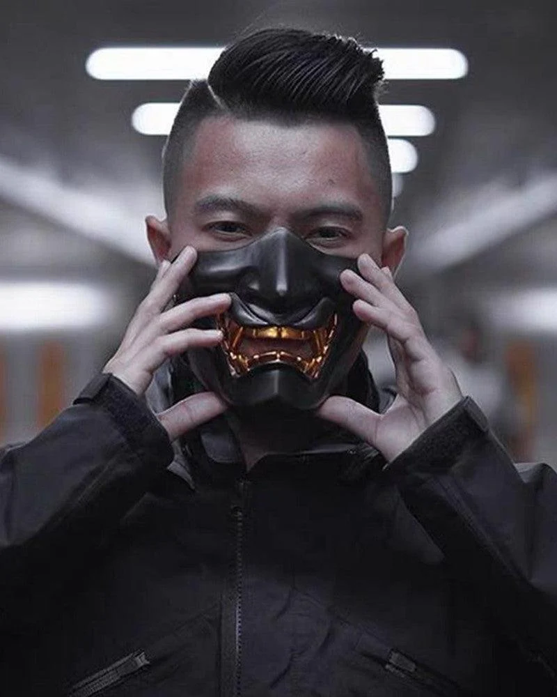Cyberpunk Japanese Hannya Half Face Oni Mask - Image 14