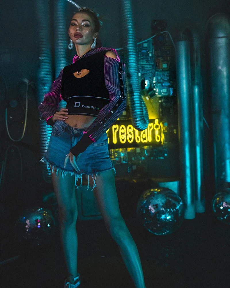 Cyberpunk Rave Clothing Luminous Off The Shoulder Crop Top - Image 10