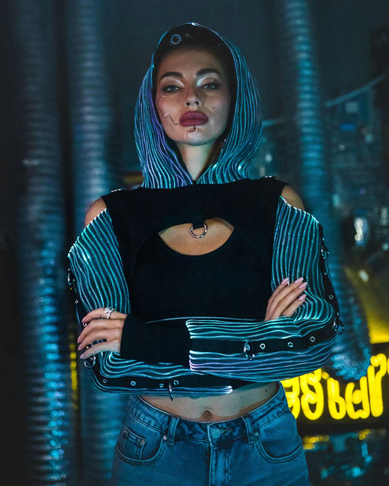 Cyberpunk Rave Clothing Luminous Off The Shoulder Crop Top - Image 5