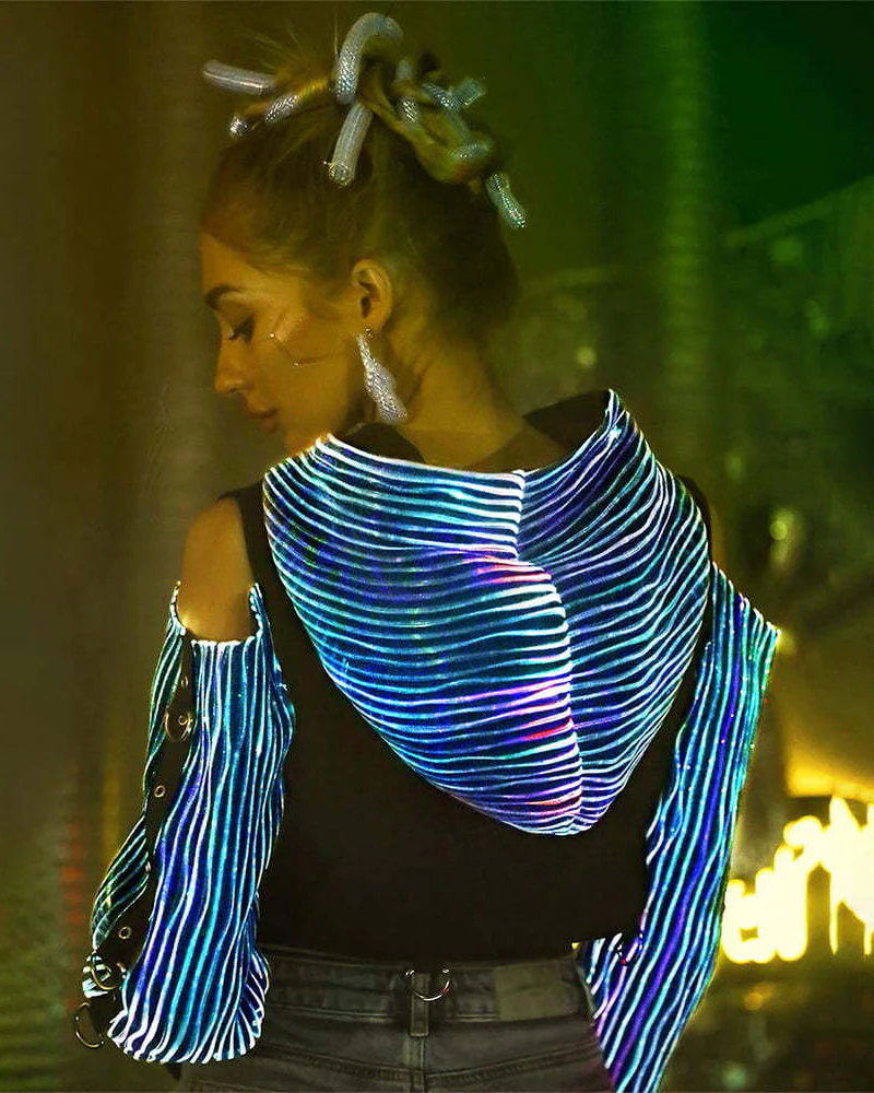 Cyberpunk Rave Clothing Luminous Off The Shoulder Crop Top - Image 6