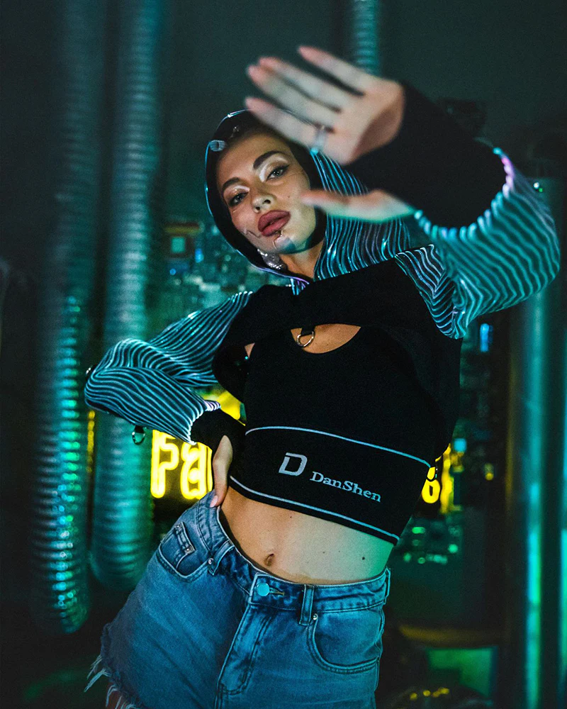 Cyberpunk Rave Clothing Luminous Off The Shoulder Crop Top - Image 8