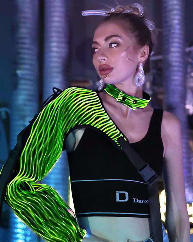 Cyberpunk Rave Clothing Luminous One Shoulder Sleeve Top - Image 3