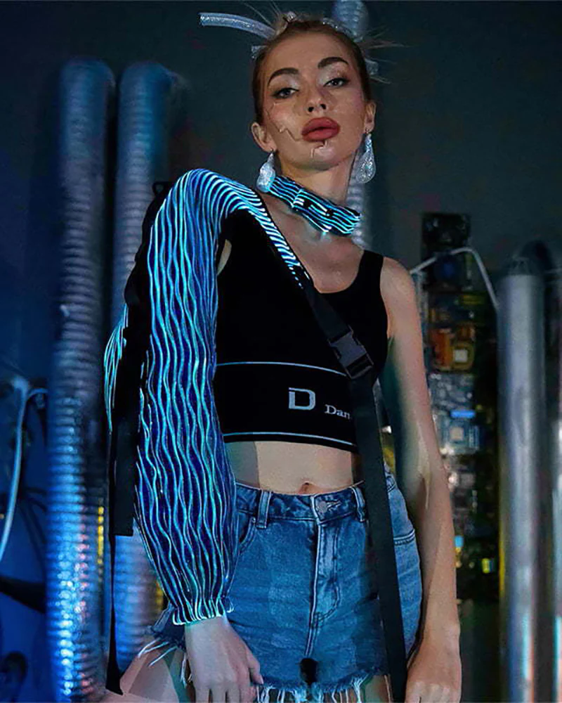 Cyberpunk Rave Clothing Luminous One Shoulder Sleeve Top - Image 4