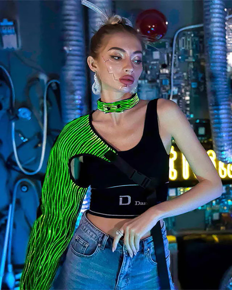 Cyberpunk Rave Clothing Luminous One Shoulder Sleeve Top - Image 5