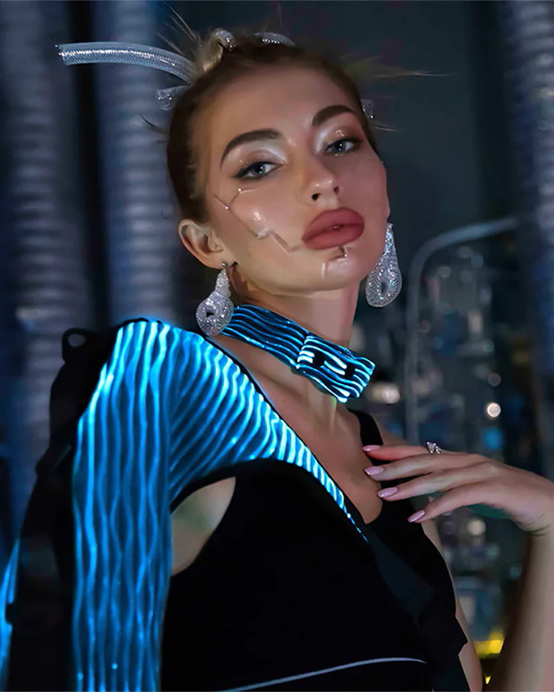 Cyberpunk Rave Clothing Luminous One Shoulder Sleeve Top - Image 7