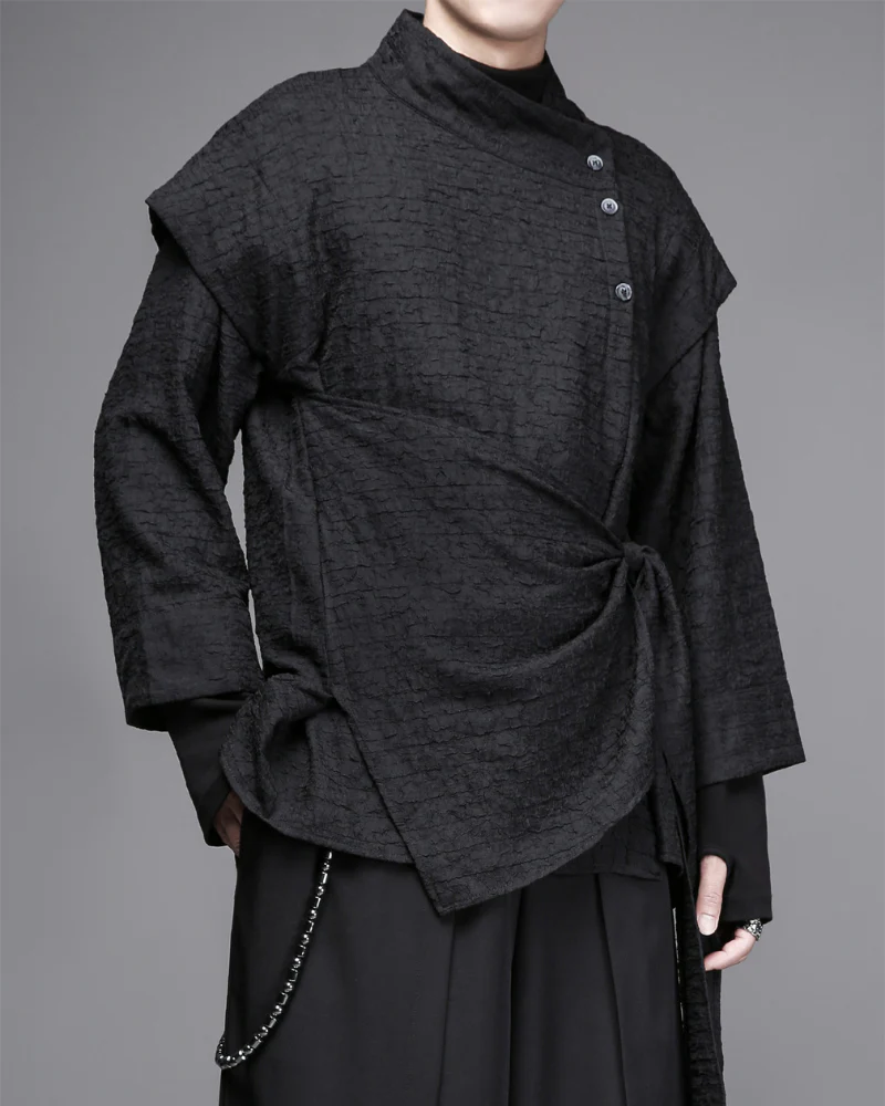 Dark Modern Japanese Asymmetrical Robe Shirt - Image 3