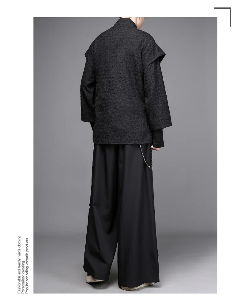 Dark Modern Japanese Asymmetrical Robe Shirt - Image 5