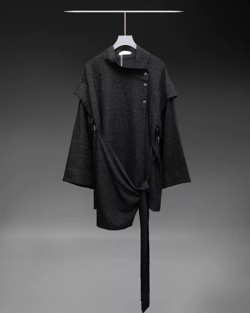 Dark Modern Japanese Asymmetrical Robe Shirt - Image 7