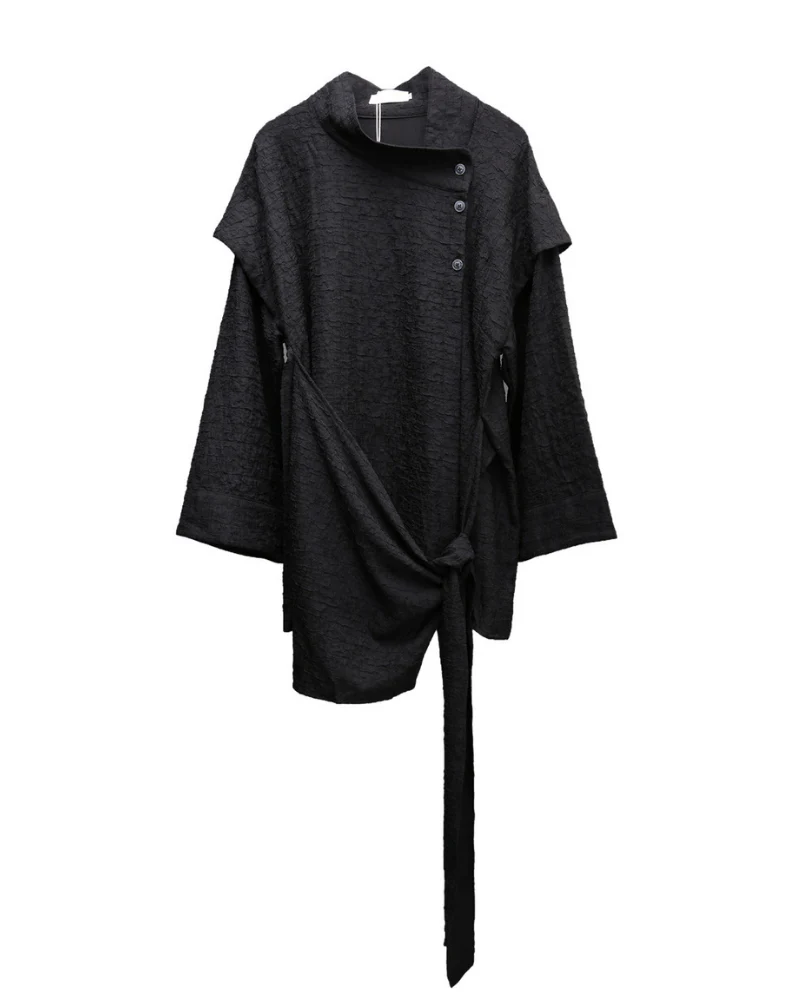 Dark Modern Japanese Asymmetrical Robe Shirt - Image 8