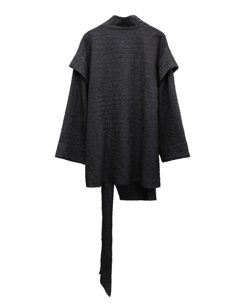 Dark Modern Japanese Asymmetrical Robe Shirt - Image 9