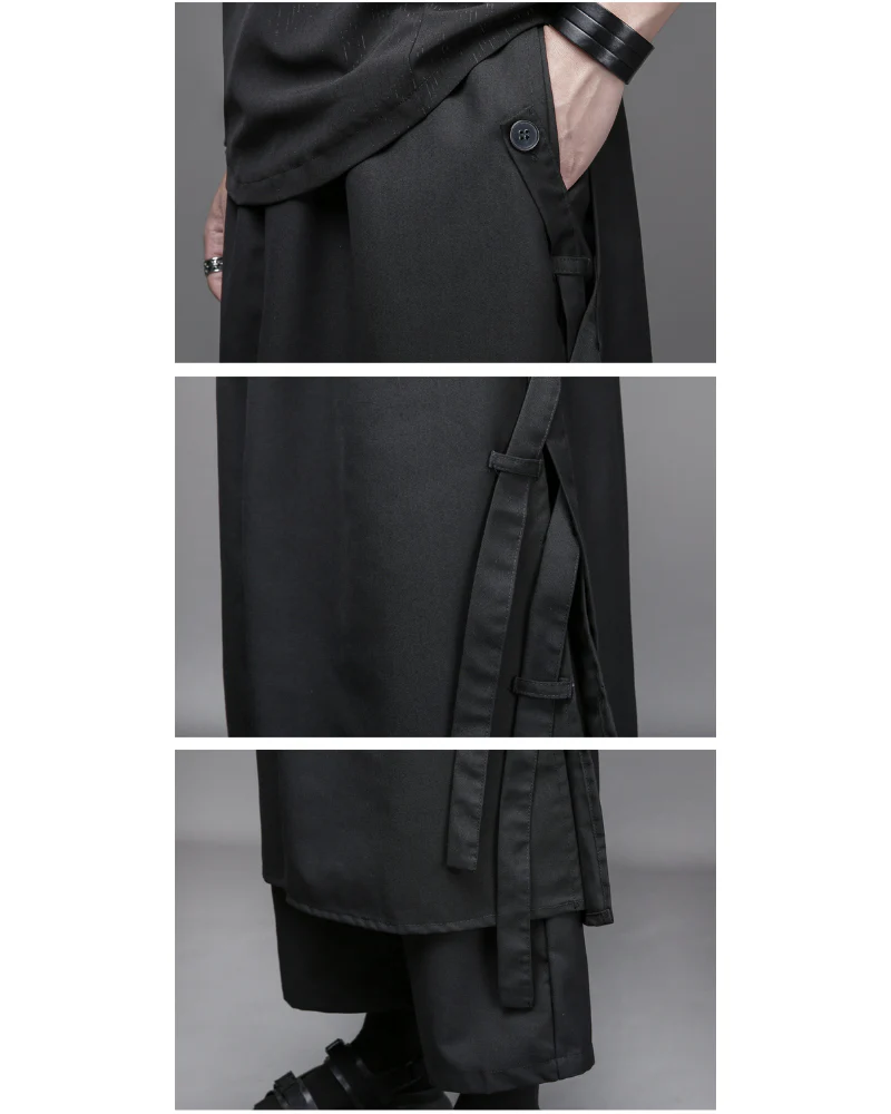 Dark Modern Japanese Loose Faux-Layer Hakama Pants - Image 10