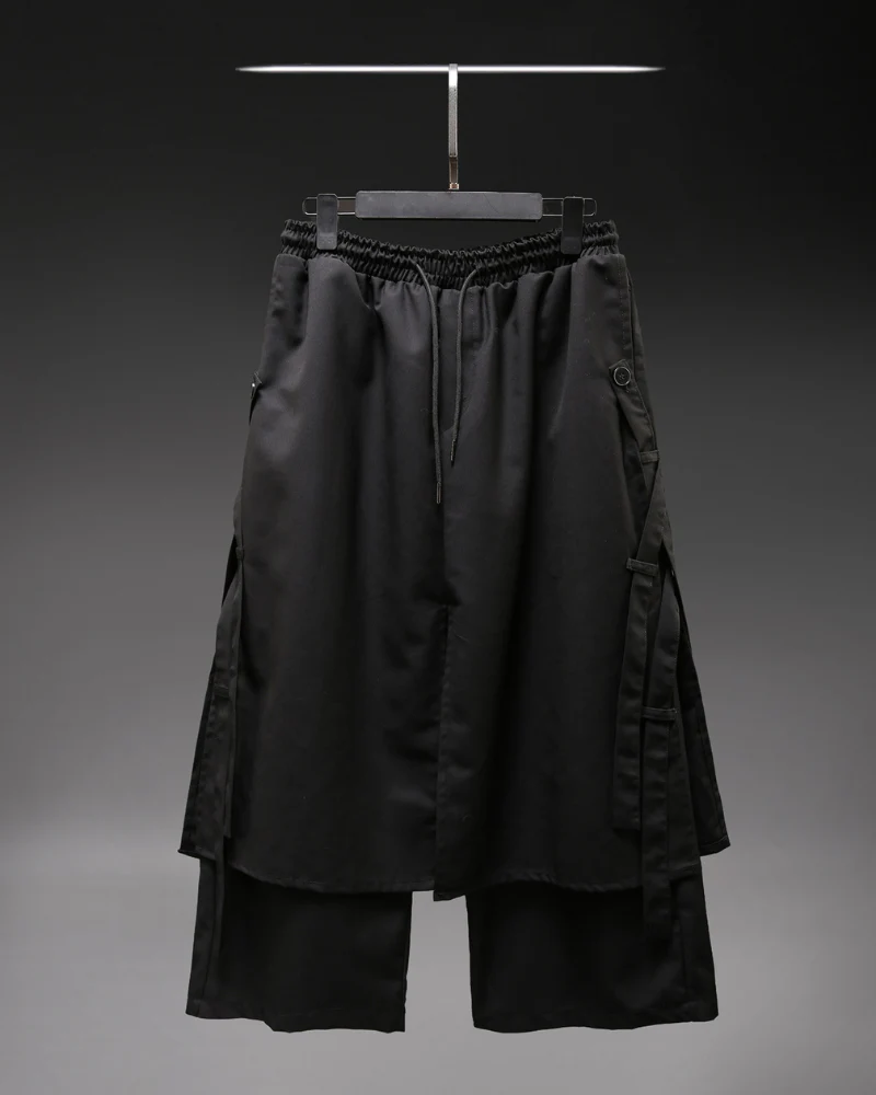 Dark Modern Japanese Loose Faux-Layer Hakama Pants - Image 7