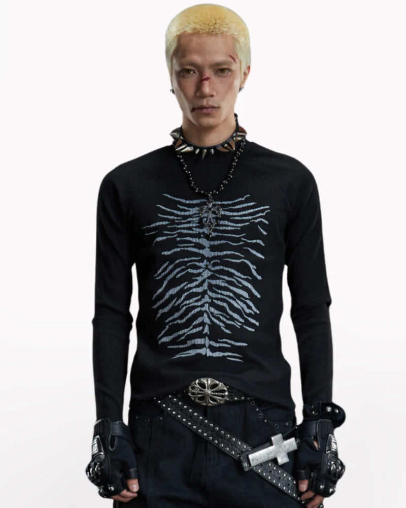 Dark Subculture Slim-Fit Crewneck Knit Sweatshirt