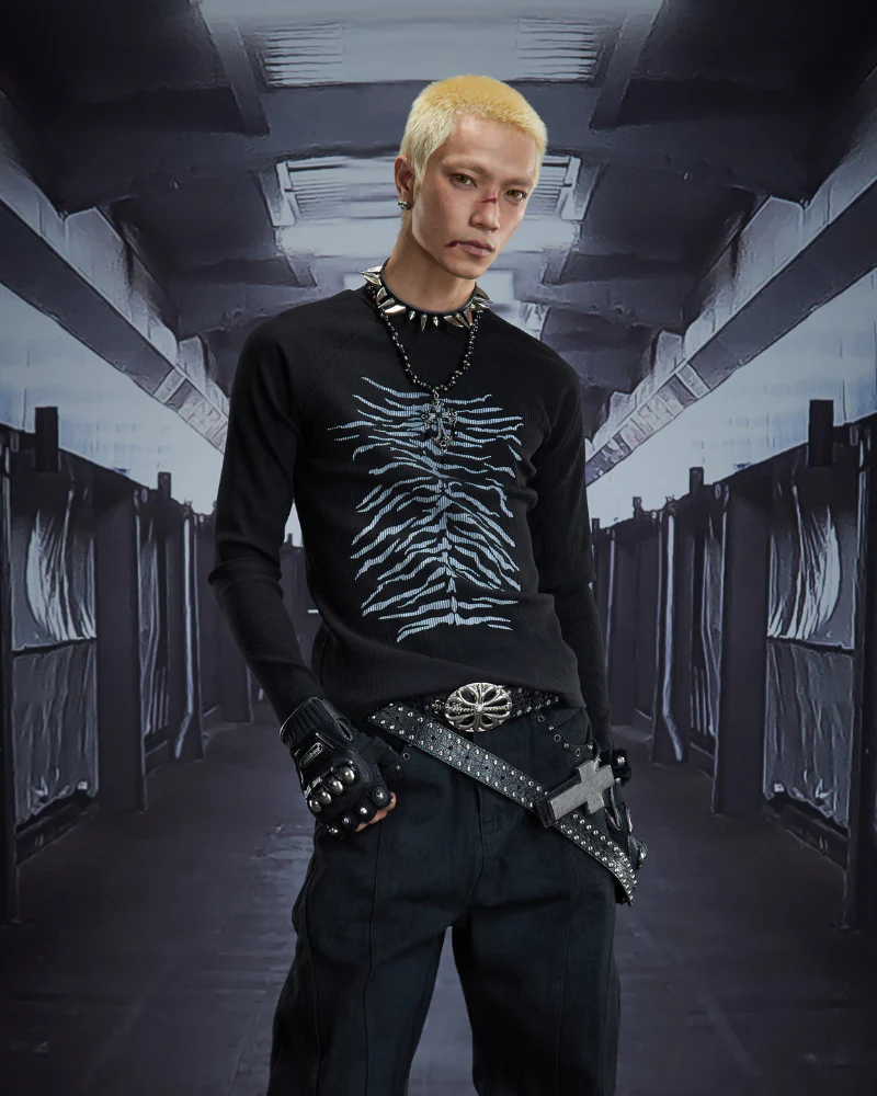 Dark Subculture Slim-Fit Crewneck Knit Sweatshirt - Image 2