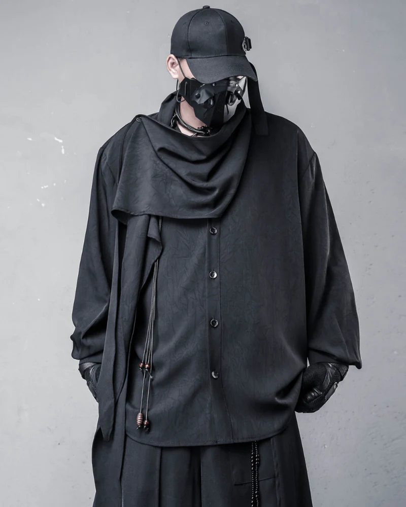 Darkwear Style Japanese Urban Scarf Collar Shirt - Image 3