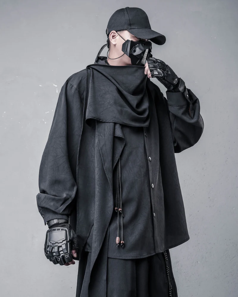 Darkwear Style Japanese Urban Scarf Collar Shirt - Image 4