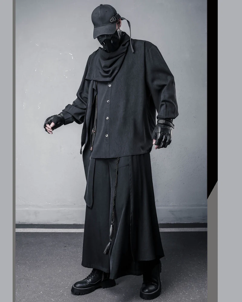 Darkwear Style Japanese Urban Scarf Collar Shirt - Image 6