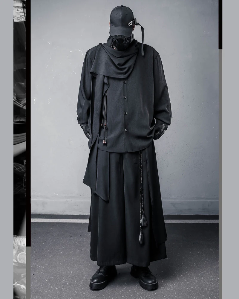 Darkwear Style Japanese Urban Scarf Collar Shirt - Image 7