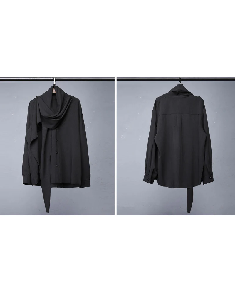 Darkwear Style Japanese Urban Scarf Collar Shirt - Image 8