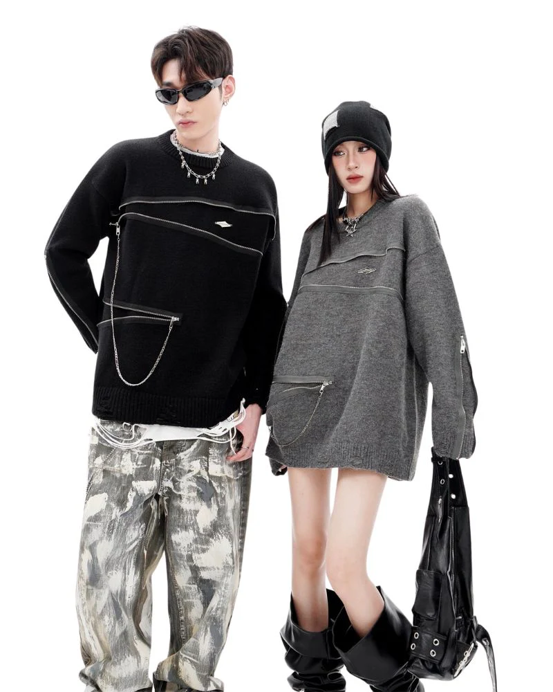 Double Zipper Oversize Lover Sweater - Image 4