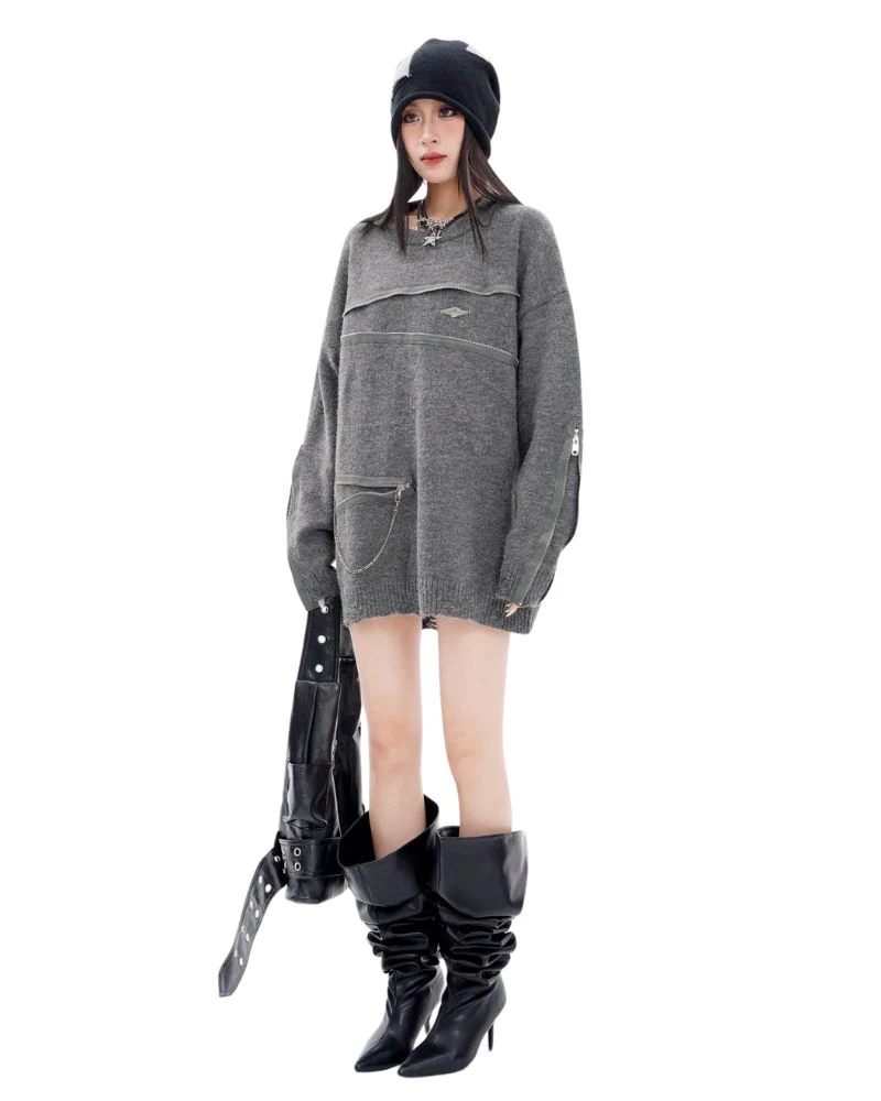 Double Zipper Oversize Lover Sweater - Image 9