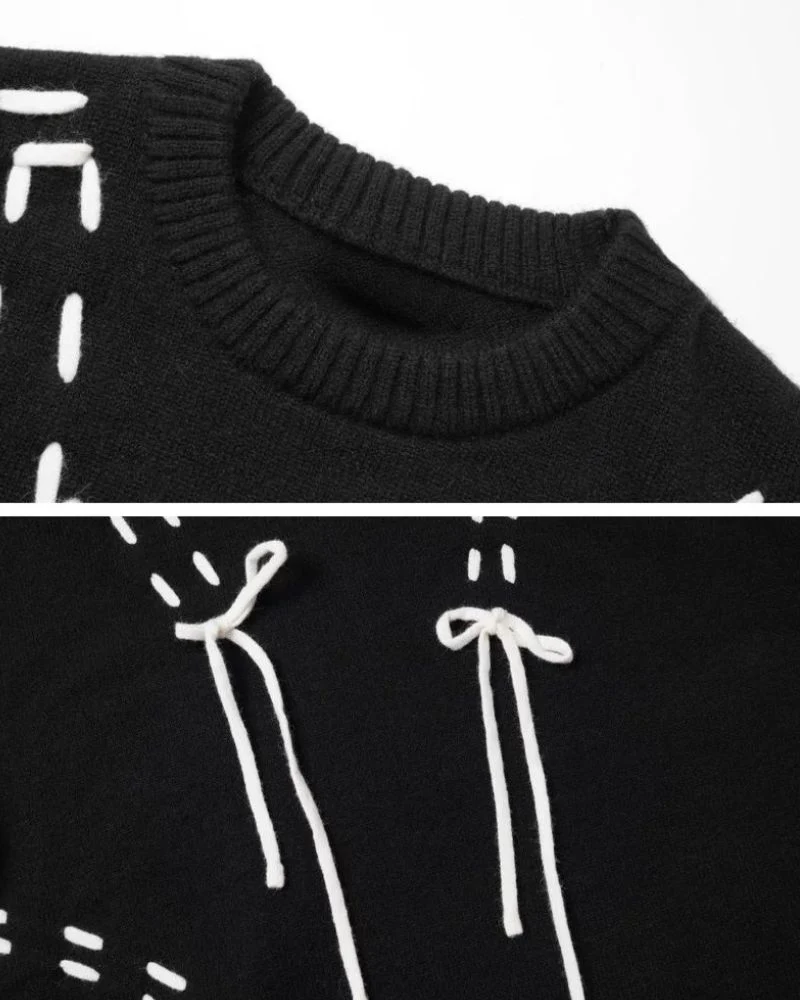 Color Block Drawstring Round Neck Lover Sweater - Image 8