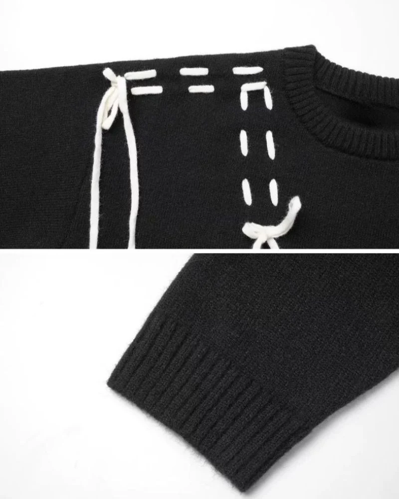 Color Block Drawstring Round Neck Lover Sweater - Image 9