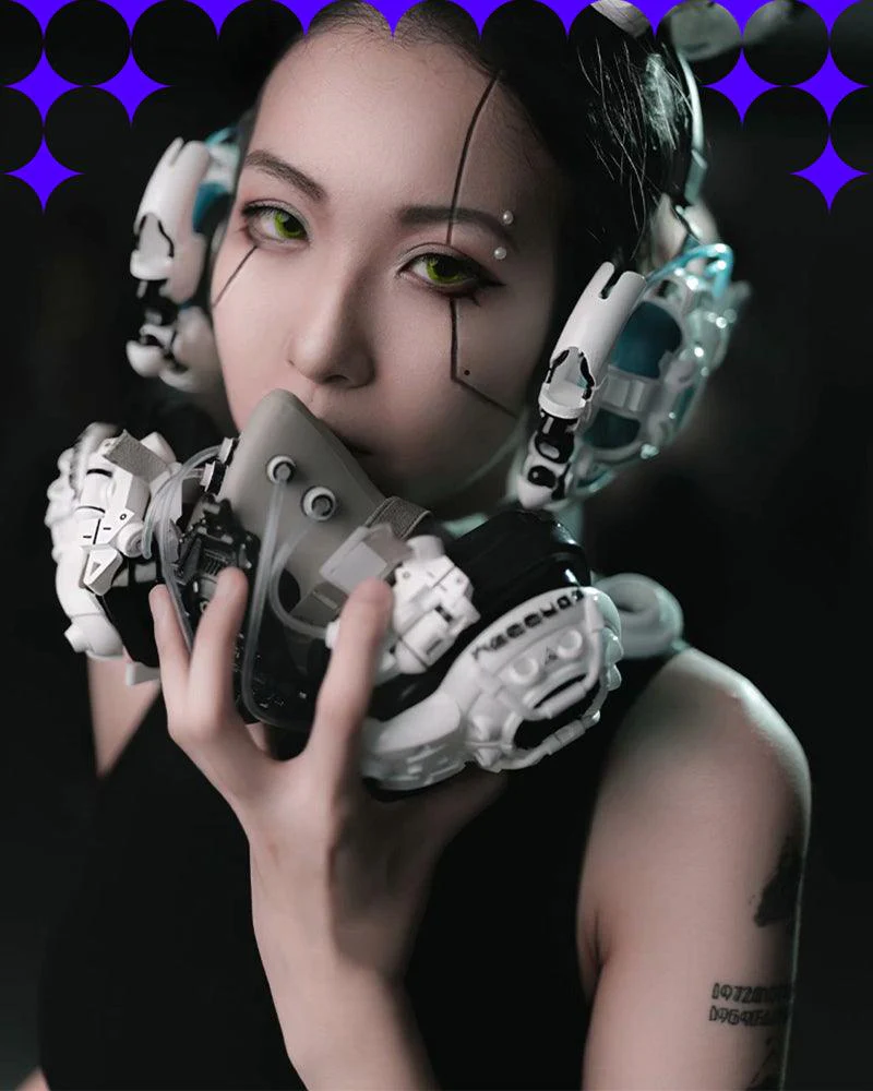 Fallen Angel Futuristic Cosplay Cyberpunk White Headband And Mask (Sold Separately) - Image 14