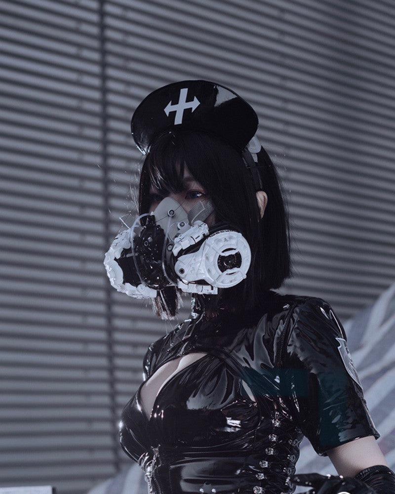 Fallen Angel Futuristic Cosplay Cyberpunk White Headband And Mask (Sold Separately) - Image 2