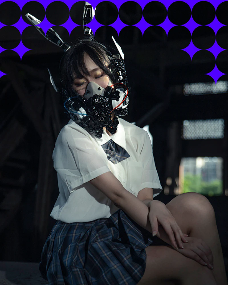 Fallen Angel Futuristic Cosplay Cyberpunk White Headband And Mask (Sold Separately) - Image 8