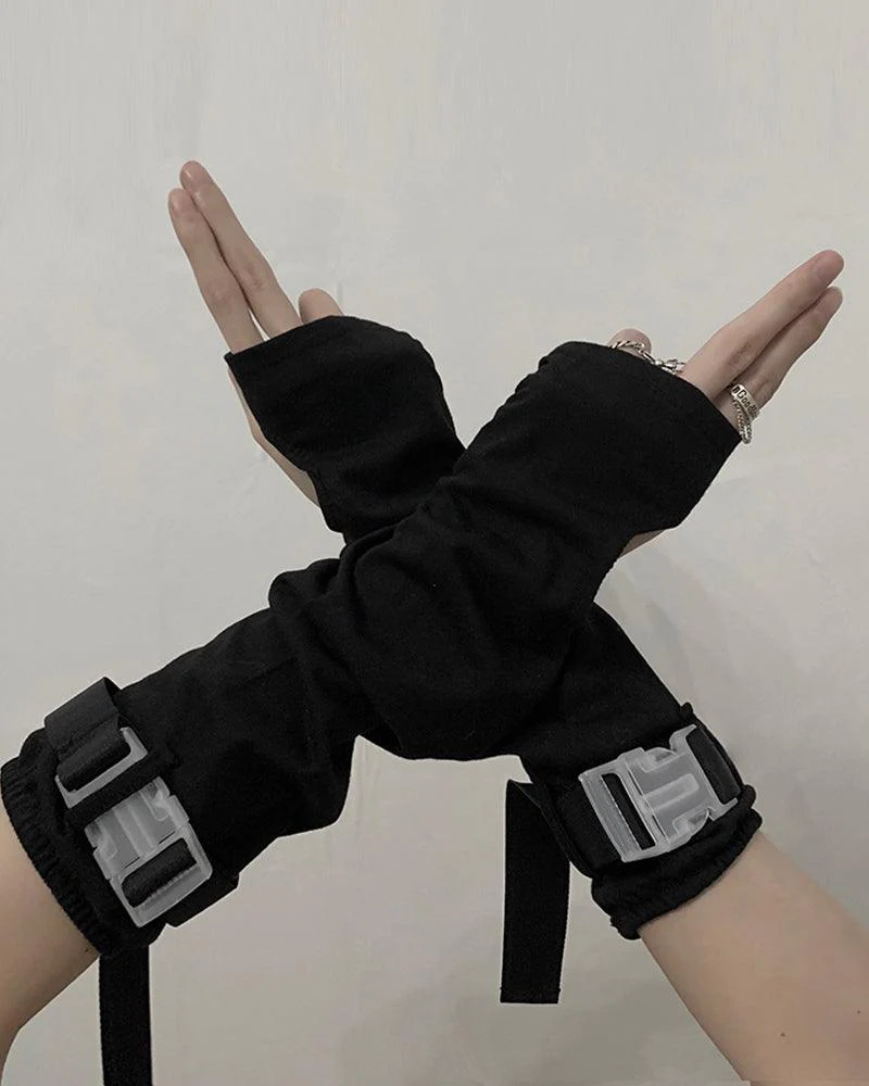 Forever Young Futuristic Buckle Gloves - Image 4