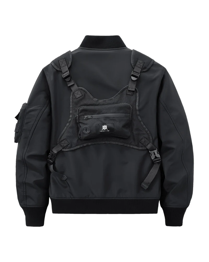 Functional Fake Two Piece Backpack Bomber Jacket - Image 2