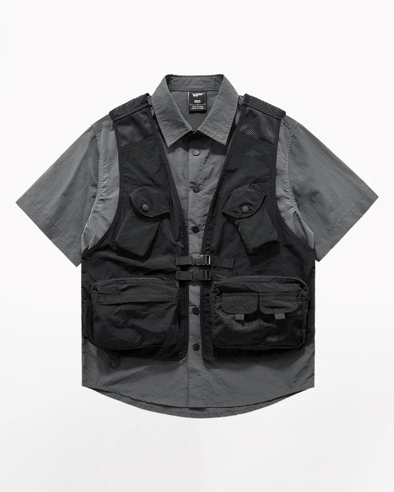 Functional Fake Two-Piece Short Sleeve Shirt - Image 4
