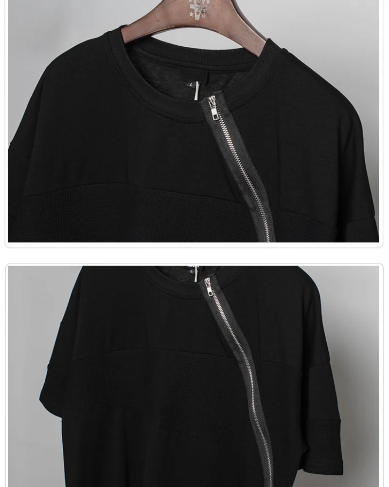 Functional Irregular Stitching Zipper Triangle Hem T-Shirt - Image 10