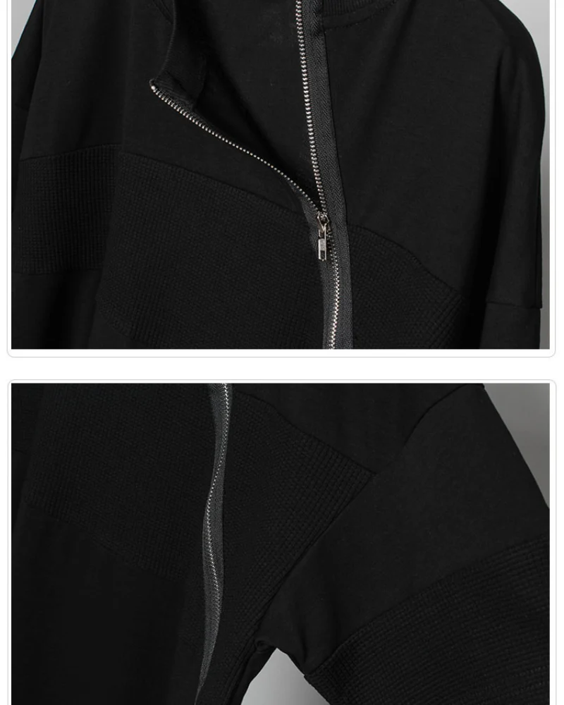 Functional Irregular Stitching Zipper Triangle Hem T-Shirt - Image 11