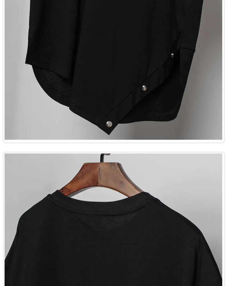 Functional Irregular Stitching Zipper Triangle Hem T-Shirt - Image 12