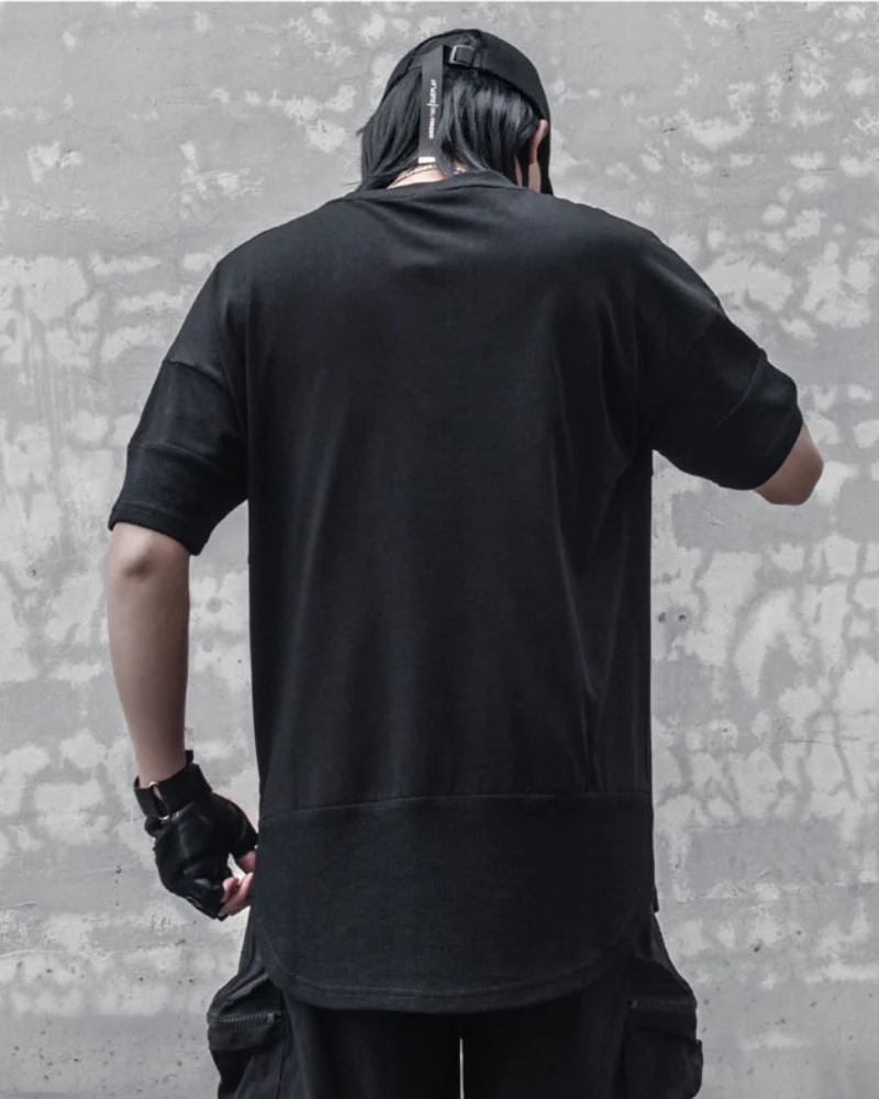 Functional Irregular Stitching Zipper Triangle Hem T-Shirt - Image 4