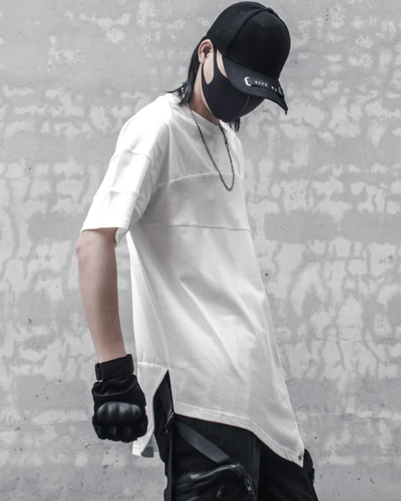 Functional Irregular Stitching Zipper Triangle Hem T-Shirt - Image 8