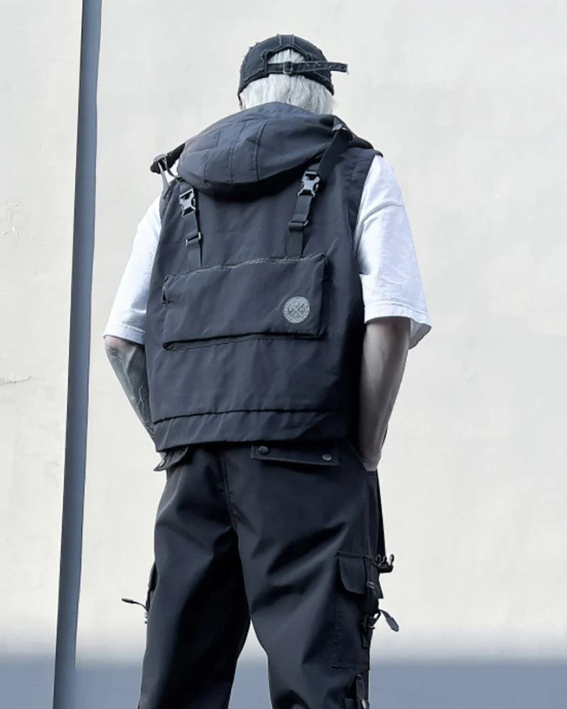 Functional Multi-Pocket Cargo Hooded Vest - Image 4