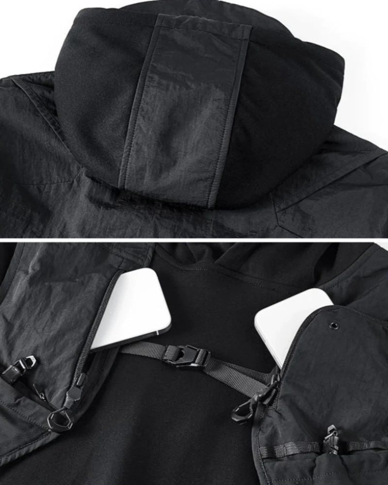 Functional Multi-Pockets Patchwork Hoodie - Image 4