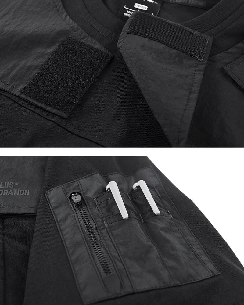 Functional Patchwork Sleeve Pocket Techwear T-Shirt - Image 4